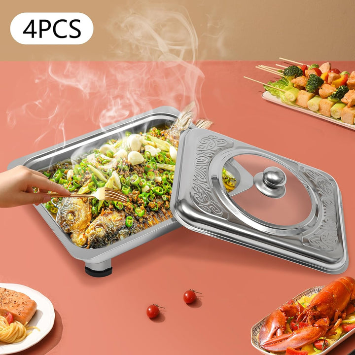 4 PCS Chafer Pan Buffet Tablett mit Deckel Chafing Tabletts Rechteckiges Chafing Dish Buffet Set Buf
