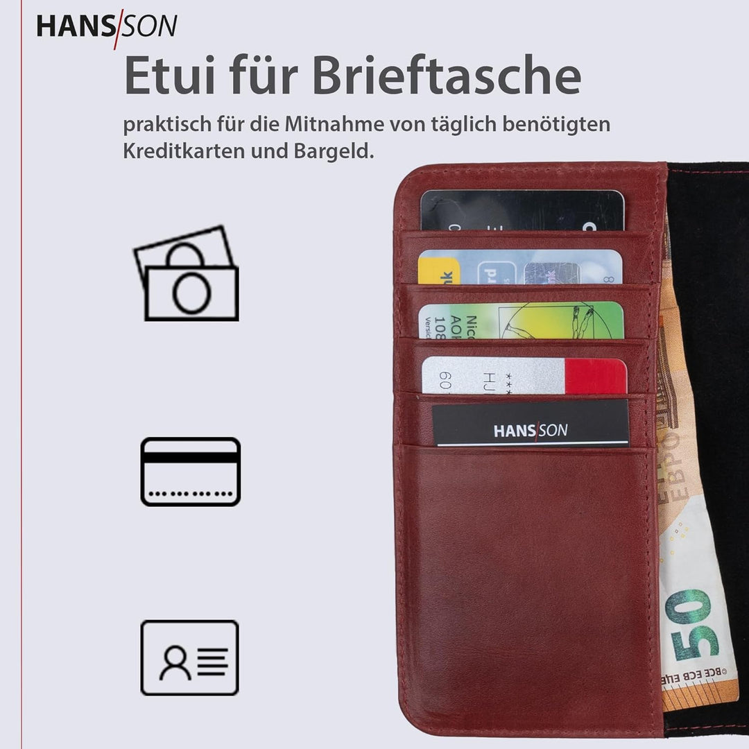 HANS/SON Handyhülle kompatibel mit iPhone 14 pro | Flip Case Echt-Leder | Magsafe Klapphülle mit Kar