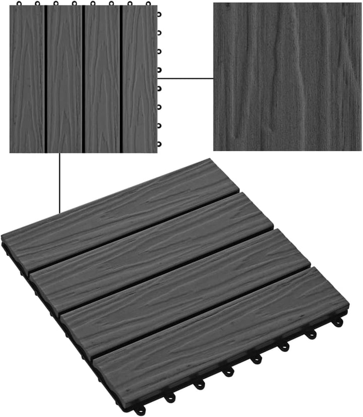 Festnight WPC Terrassendielen Terrassenplatten 30x30 cm 11er Spar Set für 1m² Schwarz in Holzoptik f