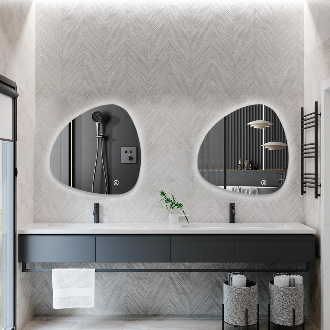 Boromal Asymmetrischer Spiegel mit Beleuchtung, Badspiegel mit Beleuchtung 80x80cm Badezimmerspiegel