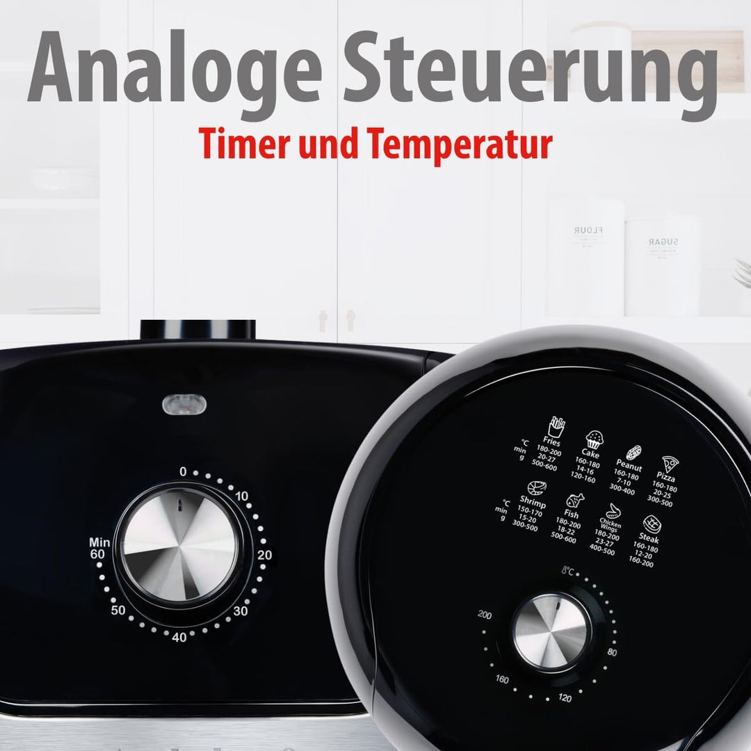 alpina Airfryer 3,5L - Heissluftfritteuse 1400W - Temperatur Einstellbar von 80 bis 200 °C - für 3 b