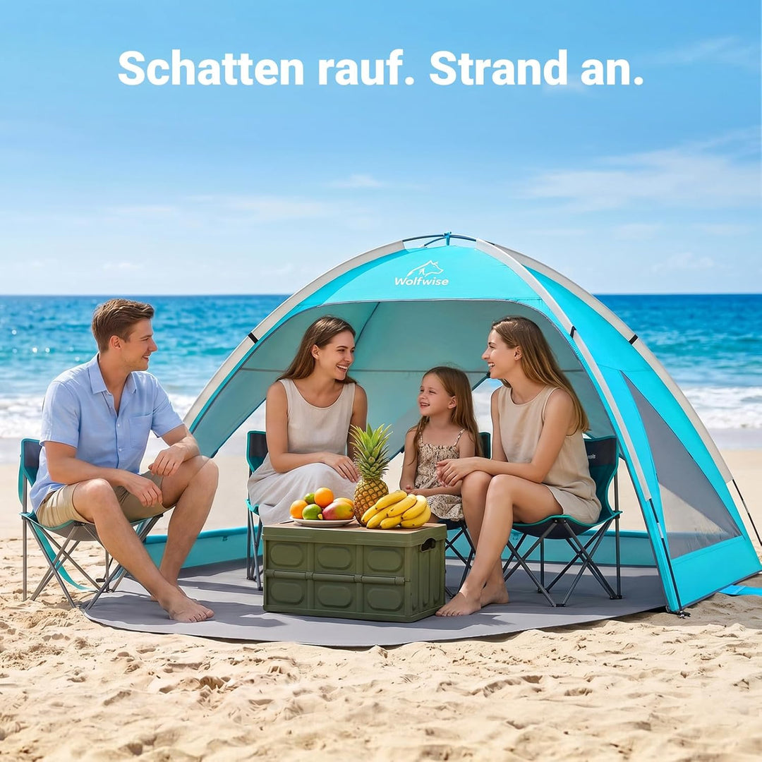 Wolfwise grosse Strandmuschel UV Schutz für 3-4 Personen, Strandzelt grosszügig mit Sonnenschutz UPF