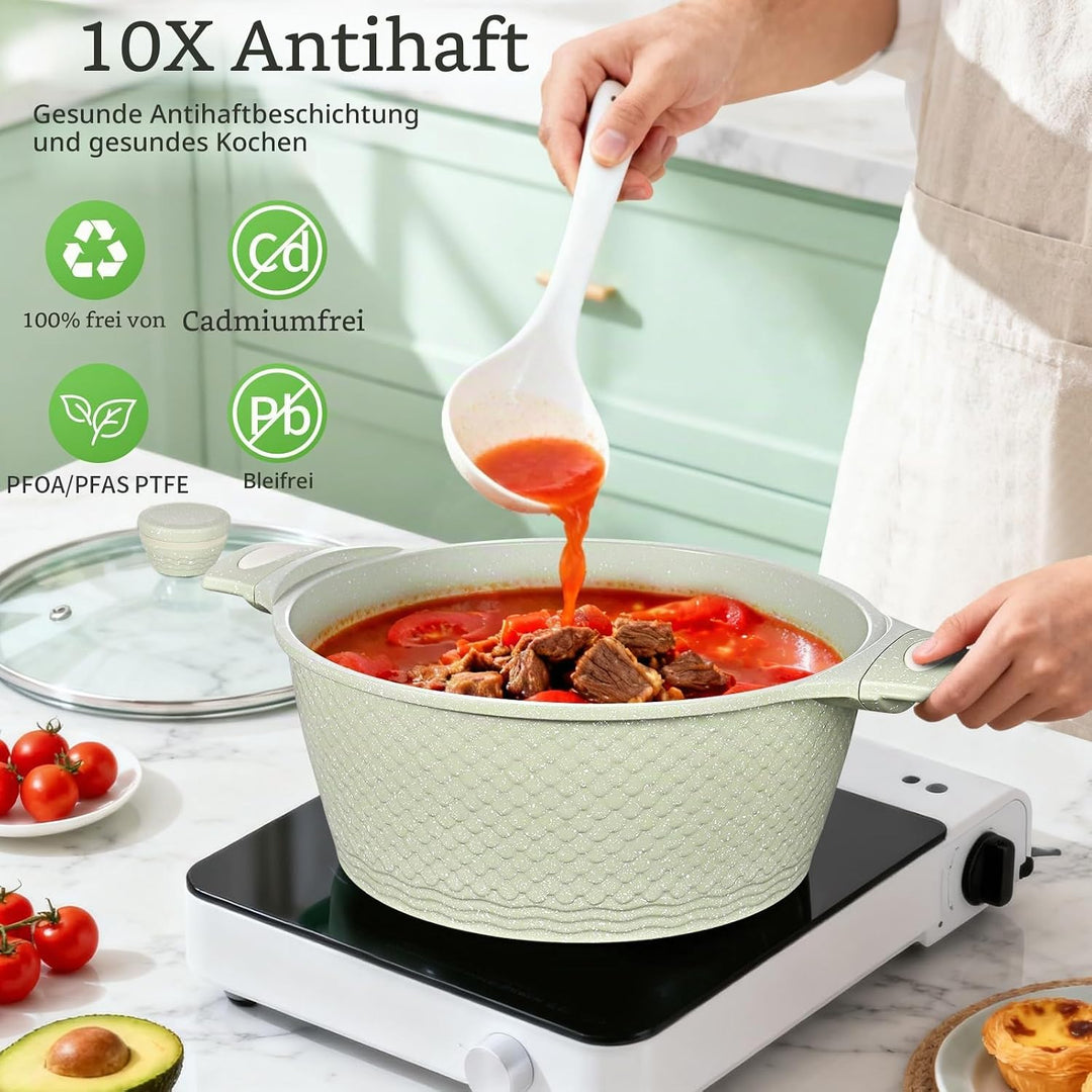 Antihaft Suppentopf 6,6L / 28 cm aus Aluminium mit Deckel &amp; Induktionsboden | Grosser Kochtopf für I