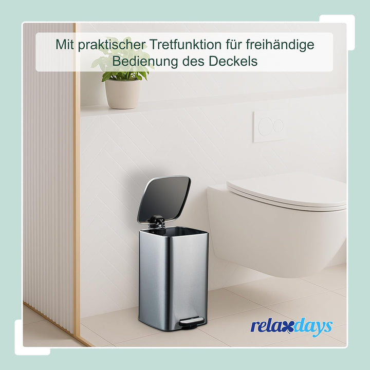 Relaxdays Kosmetikeimer, 8 L, Absenkautomatik, entnehmbarer Inneneimer, Metall, Bad Mülleimer, inkl.