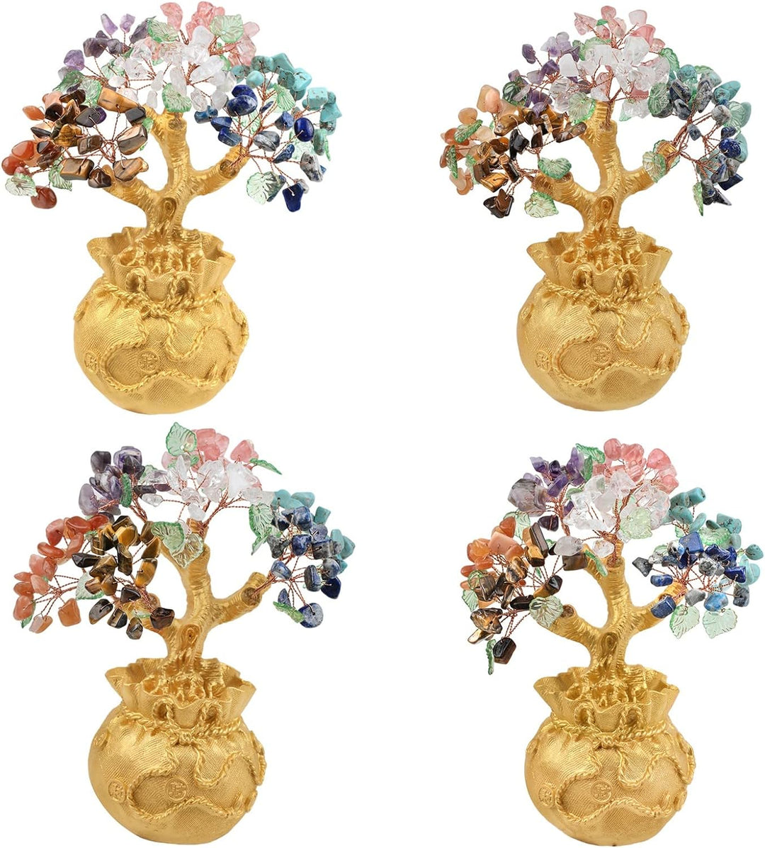 mookaitedecor 7 Chakra Stein Geld Baum mit goldenen Geldbeutel Basis, Feng Shui Baum Bonsai Ornament