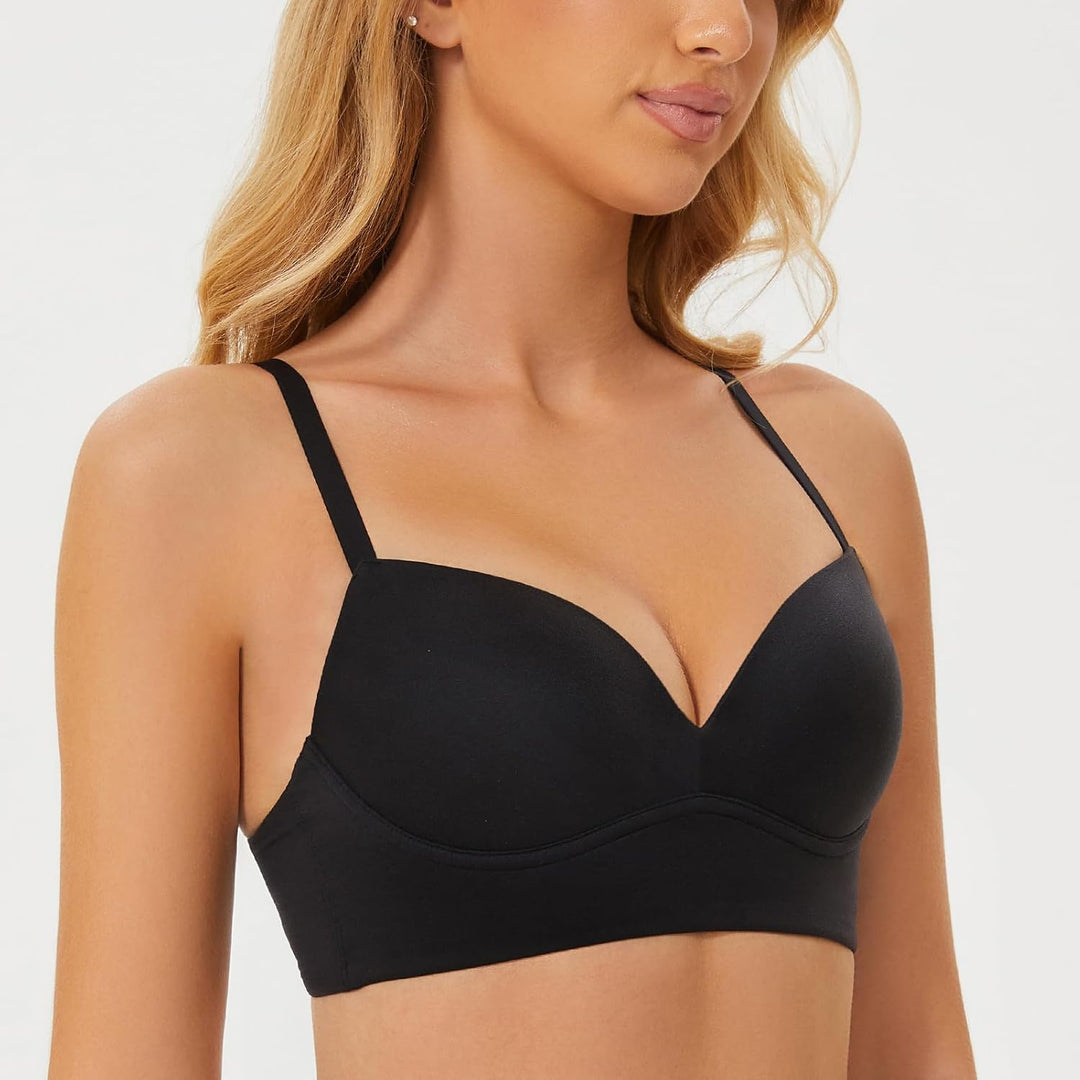 MELENECA Gepolsterter Nahtloser kabelloser Push-up-BH für Damen mit Halt und Hebung 70C Schwarz, 70C