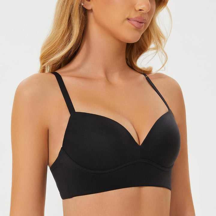 MELENECA Gepolsterter Nahtloser kabelloser Push-up-BH für Damen mit Halt und Hebung 70C Schwarz, 70C