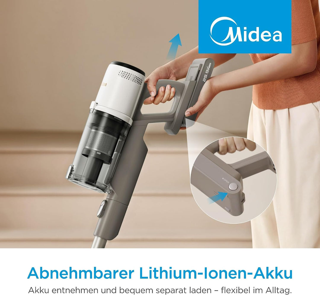 Midea P9 Lite Akku Staubsauger, kabelloser Stielstaubsauger 350 W, bis zu 26 kPa, bis zu 50 Min. Lau