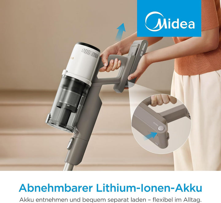 Midea P9 Lite Akku Staubsauger, kabelloser Stielstaubsauger 350 W, bis zu 26 kPa, bis zu 50 Min. Lau