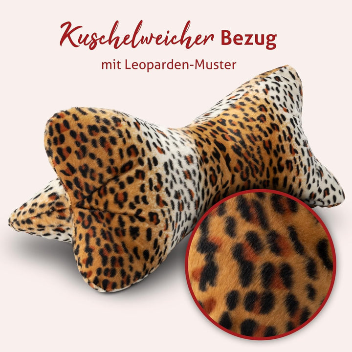 Leseknochen mit Tiermuster in Leoparden Optik | Buchstütze mit kuschelweichem Bezug | ca. 40 x 18 cm