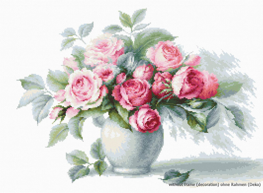Luca-S Stillleben mit Teerosen Aida Kreuzstichset, Baumwolle, Mehrfarbig, 35,5x26cm