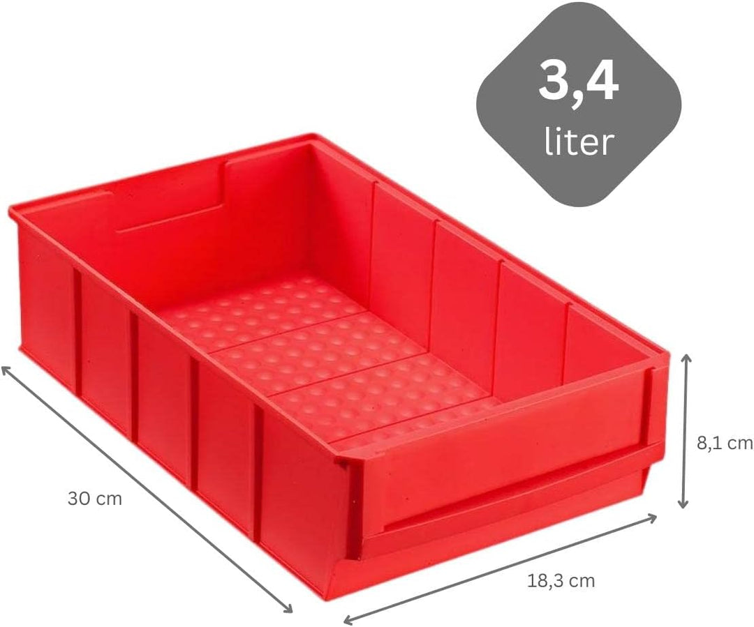 SparSet 5x Rote Industriebox 300 B | HxBxT 8,1x18,3x30cm | 3,4 Liter | Sichtlagerkasten, Sortimentsk