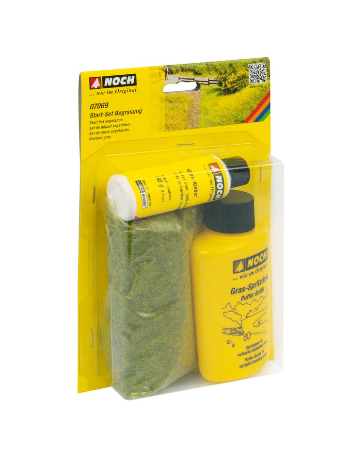 NOCH® Start-Set Begrasung, mit statischem Gras, 40 g Sommerwiese Grasfaser und 50 g Gras-Kleber für