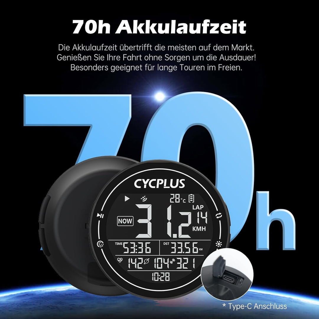 CYCPLUS Fahrradcomputer GPS Fahrradtacho Kabellos, Wasserdicht IPX6 Fahrrad Computer ANT+ Drahtloser