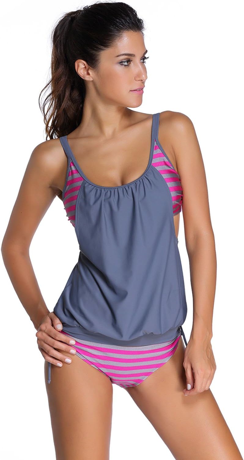 Aleumdr Tankini Set Damen Bauchweg Tankinis Push Up Damen Zweiteiler Badeanzüge Bademode Set Damen S
