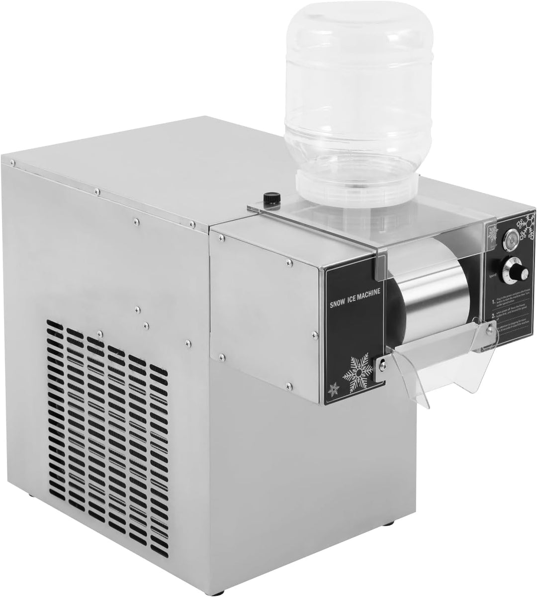 Schneeflocken Eisbereiter aus Edelstahl, 120 kg/Tag, 750W, 8 Geschwindigkeiten, 2x 5L Behälter, für