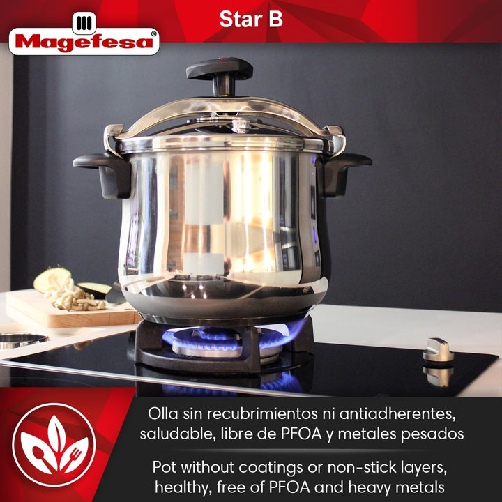 MAGEFESA 01OPSTABO08 Traditioneller Schnellkochtopf Modell Star Pumpbeed 8L, Metall, gepumpt, 25.1 c