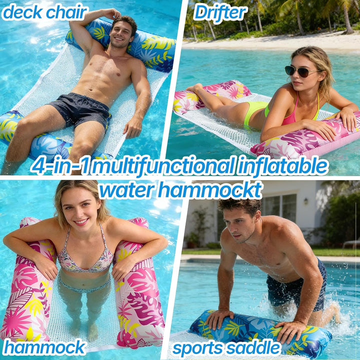 Luftmatratze Pool 2er Set, Wasserhängematte mit Netz für Jungen und Mädchen, Luftmatratze Wasser für
