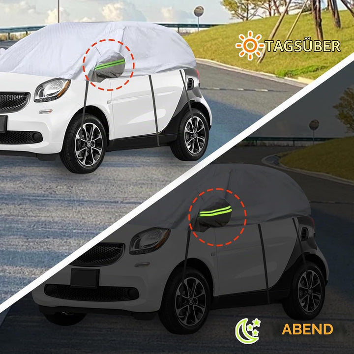Halbgarage Autoabdeckung Wasserdicht Passend für Smart Fortwo 2006-2025, 300D Atmungsaktiv Autoplane