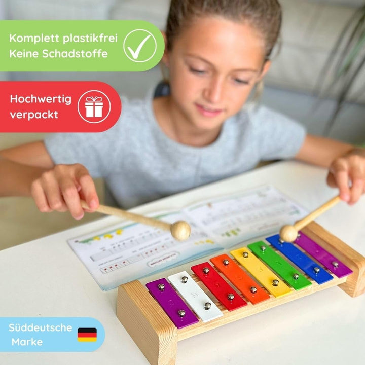 SCHMETTERLINE | Harmonisches Xylophon für Kinder aus Holz mit Notenheft | Glockenspiel und Liederbuc