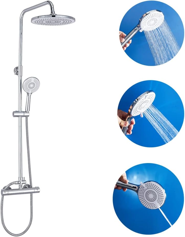 Plumbsys Duschsystem mit Thermostat,9.5” Runde Regendusche mit Thermostat armatur, Handbrause mit 3