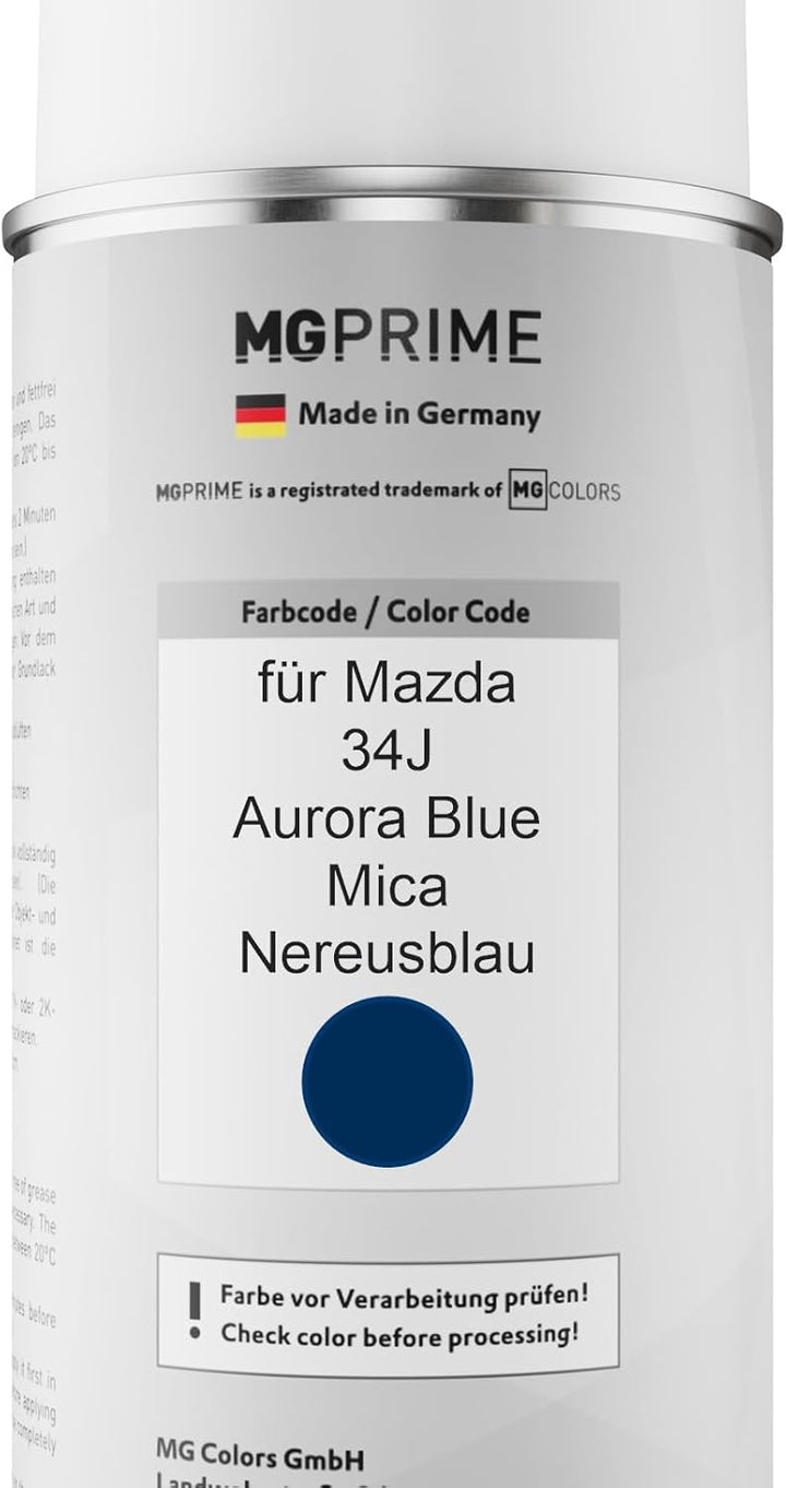 MG PRIME Autolack Sprühdosen Set für Mazda 34J Aurora Blue Mica/Nereusblau Basislack Klarlack Sprayd
