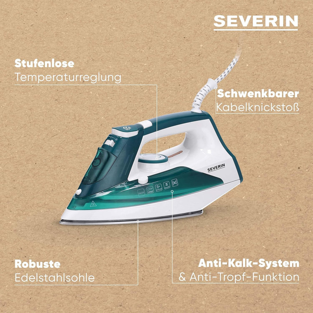 Severin BA 3261 Dampfbügeleisen, 2400, Kunststoff, 175 ml, weiss-grün