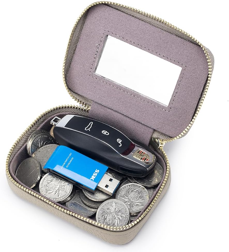 Lippenstift-Etui mit Spiegel, Leder, Reissverschluss, Lippenstift-Halter, Box, klein, Reise-Make-up-
