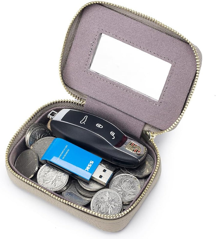 Lippenstift-Etui mit Spiegel, Leder, Reissverschluss, Lippenstift-Halter, Box, klein, Reise-Make-up-