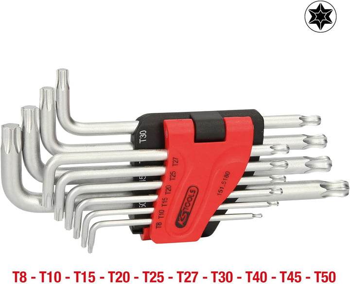 KS Tools 151.5180 Torx-Kugelkopf-Winkelstiftschlüssel-Satz, lang, 10-tlg.