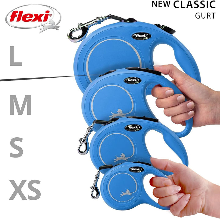 flexi® Classic S Gurt 5 m blau, Roll-Leine für Hunde bis 15 kg, S