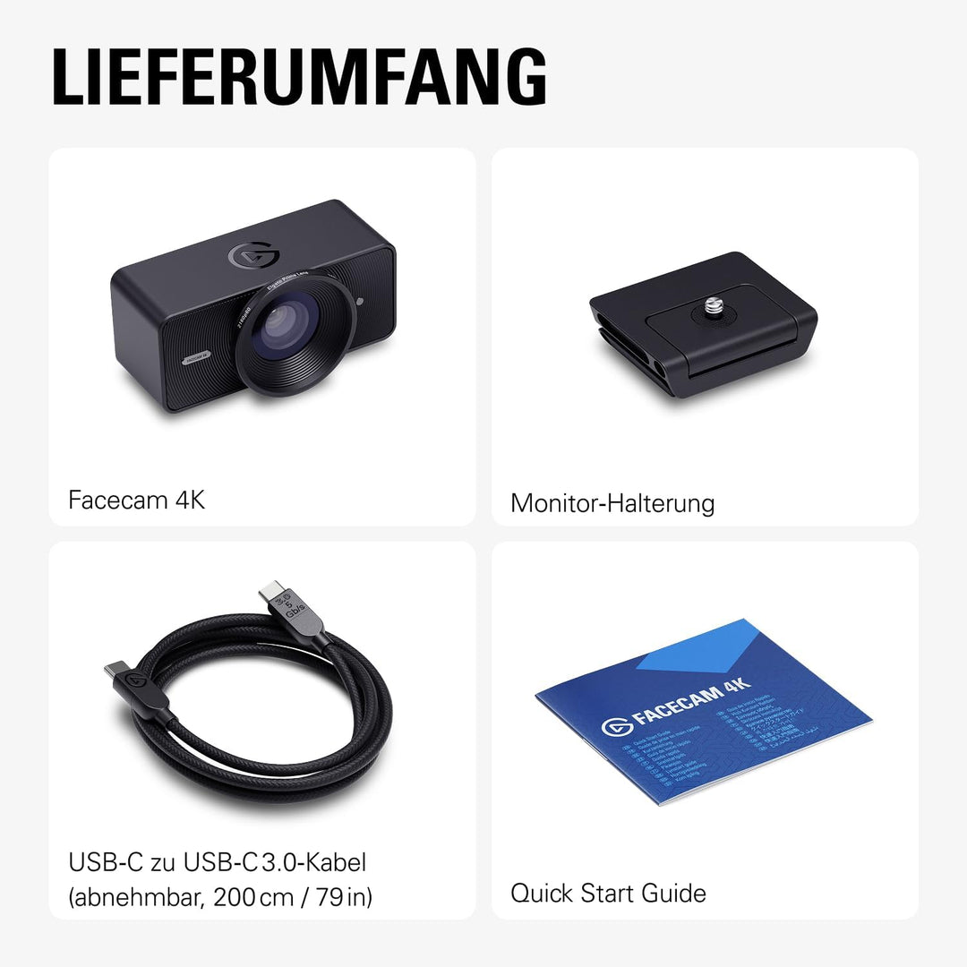 Elgato Facecam 4K - 4K60-Studio-Webcam,DSLR-vergleichbare Steuerung, cineastische Effekte, 49 mm-Obj