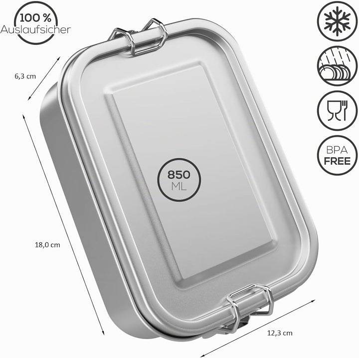 WELLGRO Edelstahl Dosen eckig - 550ml 850ml 1400ml 2400ml auslaufsicher Metall Brotdose Lunchbox, Ka