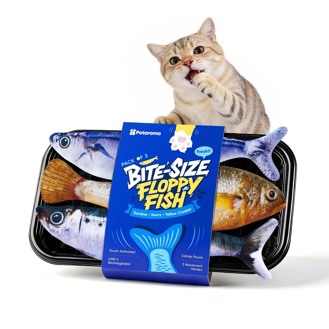 Potaroma Katzenspielzeug, interaktives elektrisches flatterndes Fisch-Spielzeug 3er-Set, wiederaufla