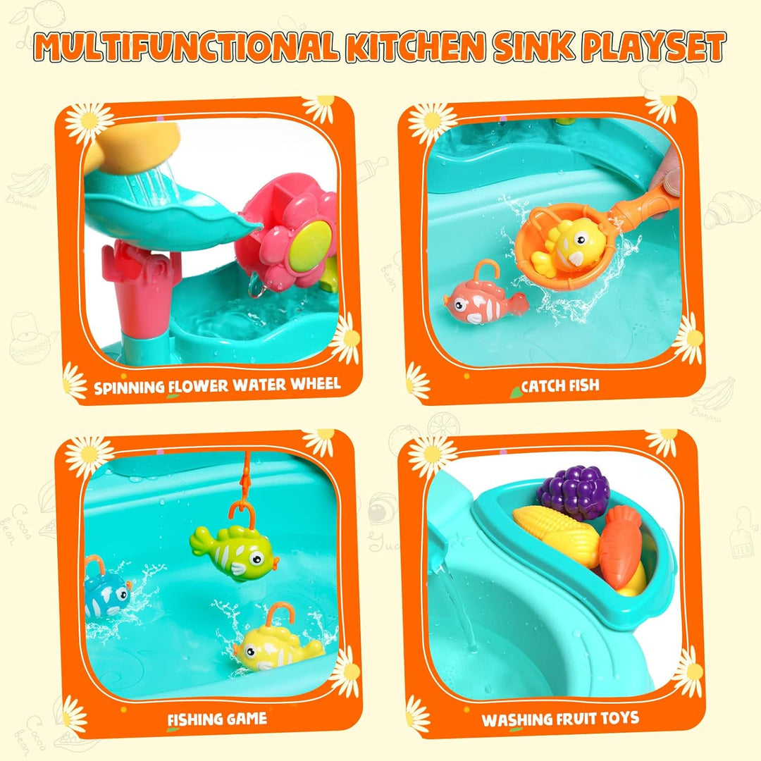 Ark miido Küchenspüle Spielzeug mit fliessendem Wasser, kinderwaschbecken mit Wasserhahn, Waschbecke