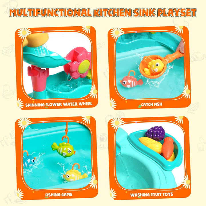 Ark miido Küchenspüle Spielzeug mit fliessendem Wasser, kinderwaschbecken mit Wasserhahn, Waschbecke