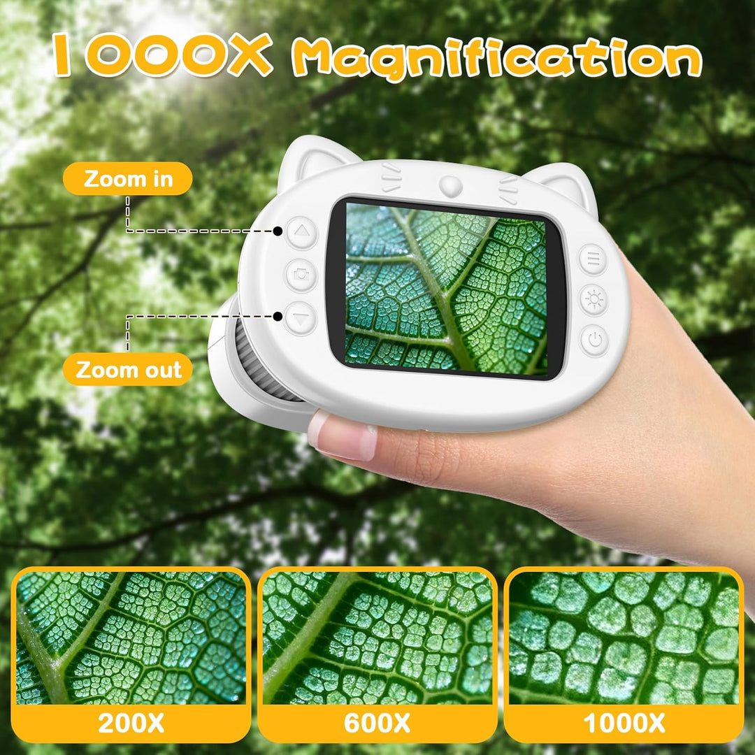 Handmikroskop für Kinder, 1000X Zoom Digitales USB-Mikroskope mit 2,4-Zoll-IPS-Bildschirm, Tragbare