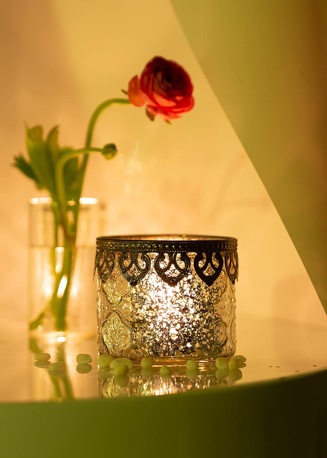 Jinfa 4er-Set Teelichthalter Silber Kerzenhalter Windlicht Glas Kerzengläser Teelichtgläser Weihnach