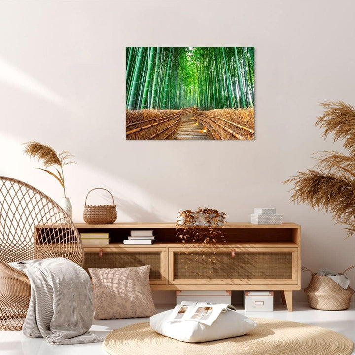 Bilder auf Leinwand Bambus Pflanze Leinwandbild mit Rahmen 70x50cm Wandbilder Dekoration Wohnzimmer