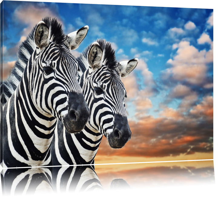 Pixxprint Zebra Pärchen Format: 100x70 auf Leinwand, XXL riesige Bilder fertig gerahmt mit Keilrahme