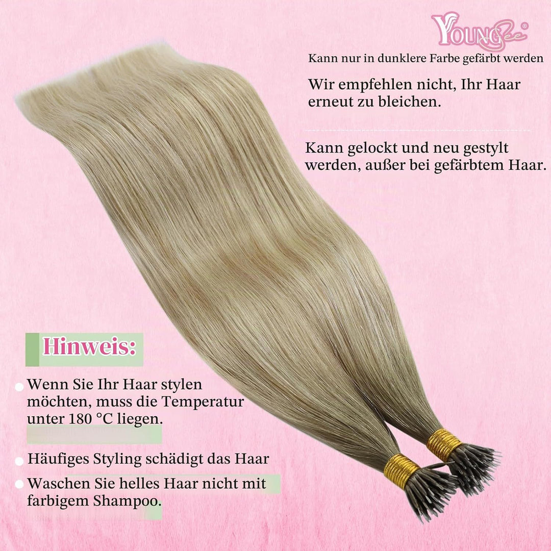 YoungSee Echthaar Extensions Nanoring Blond 55CM Nanoring Extensions Echthaar Dunkel Aschblond mit P