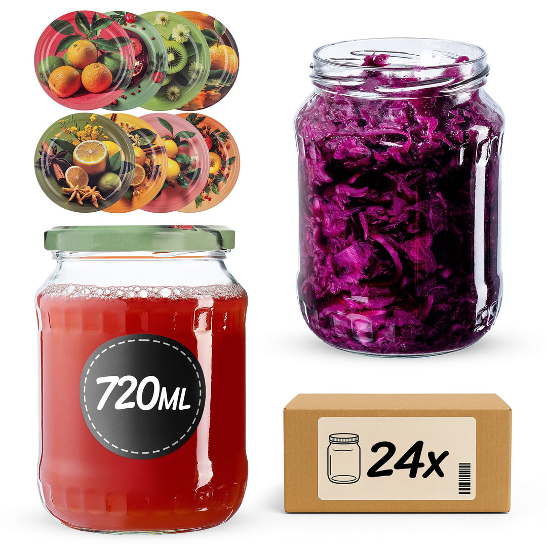 KADAX 24er Set Einmachgläser 720ml TO82, Grosse Sturzgläser mit Schraubdeckel, Einkochgläser Ferment