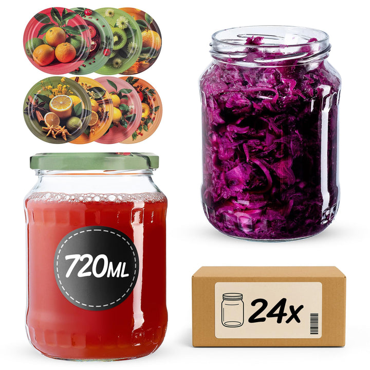 KADAX 24er Set Einmachgläser 720ml TO82, Grosse Sturzgläser mit Schraubdeckel, Einkochgläser Ferment