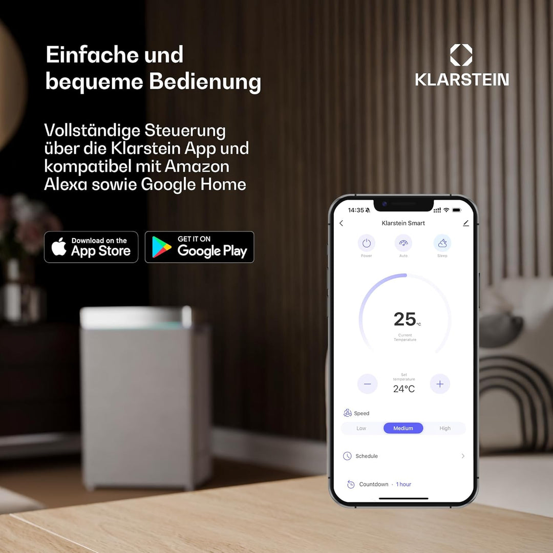 Klarstein Luftkühler mit Wasserkühlung, Verdunstungskühler, 5L Tank, App & Fernbedienung, Timer, Ion