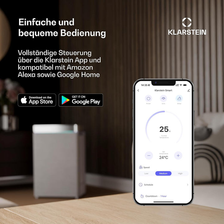 Klarstein Luftkühler mit Wasserkühlung, Verdunstungskühler, 5L Tank, App & Fernbedienung, Timer, Ion