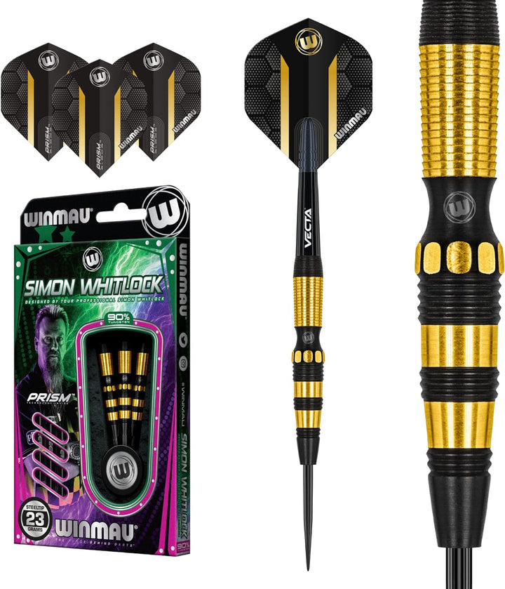 WINMAU Simon Whitlock Sonderedition 22g Profi Wolfram Steeltip Dartpfeile Set mit Flights und Schäft