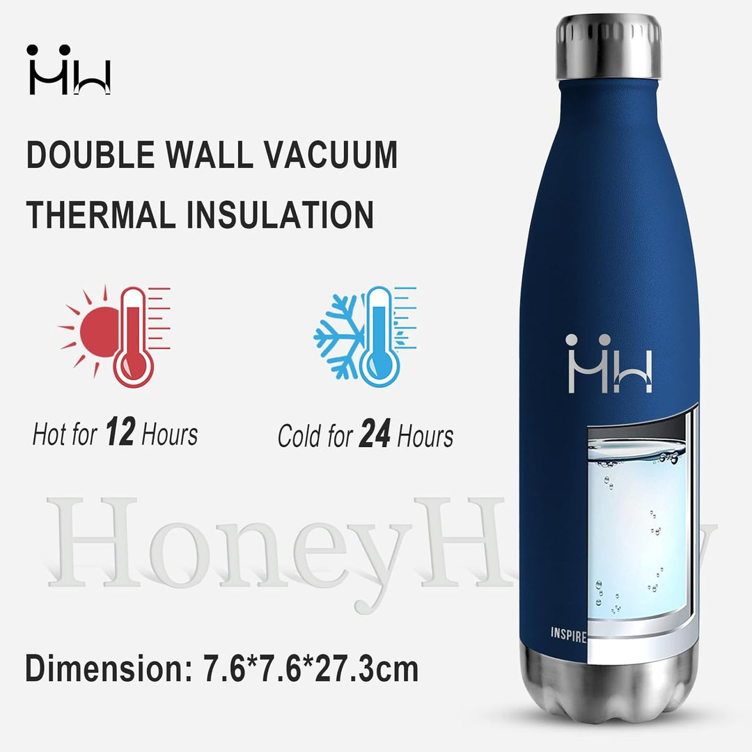 HoneyHolly Trinkflasche Edelstahl, Trinkflaschen Kinder, 500ML BPA-frei, Thermosflasche, Wasserflasc