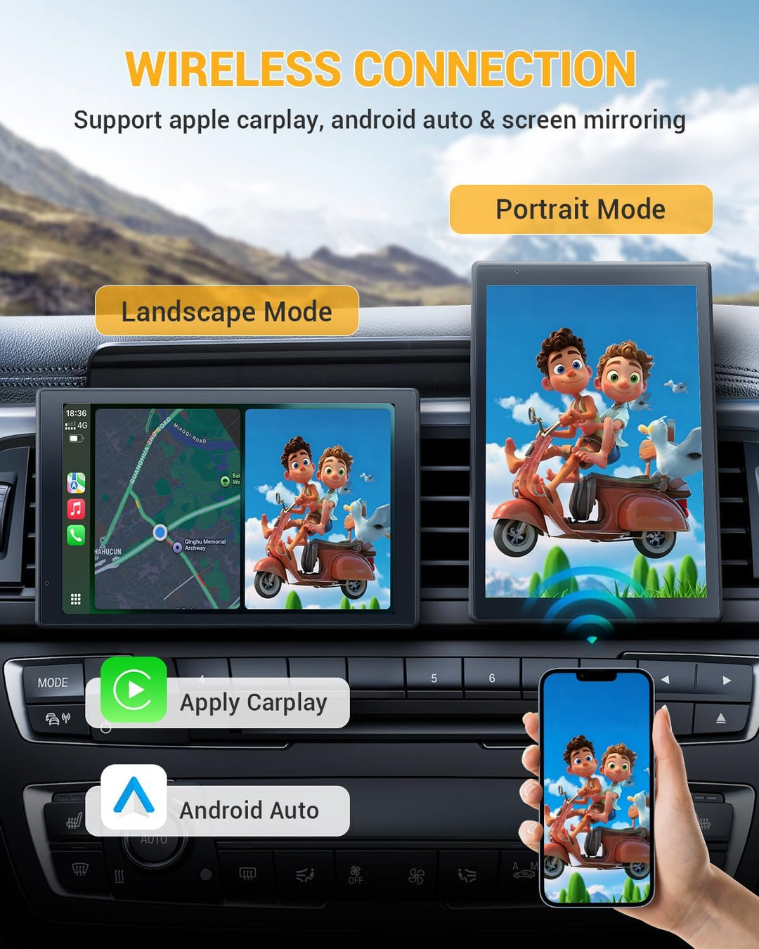 8 Zoll Android Auto Display Wireless für Apple Carplay Display Tragbares Carplay Bildschirm Auto mit