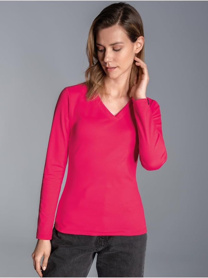 TRIGEMA Langarmshirt mit V-Ausschnitt XL Koralle, XL Koralle