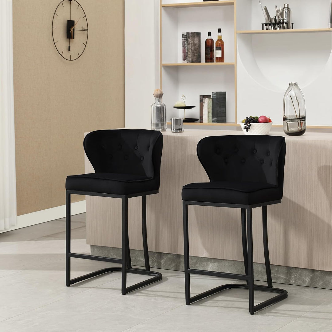 WOLTU Barhocker 2er Set, Barstuhl mit Rückenlehne, Bistrohocker, Schwarz | Tresenhocker, Design-Hock